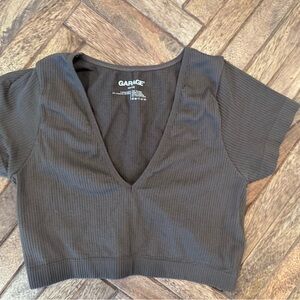 Garage Gray Fitted Crop Blouse Short Sleeve